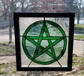 Green Pentacle Panel Stained Glass