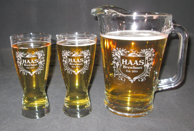 Personalized Engraved Hourglass Pilsner Beer Mug and Beer Pitcher Set