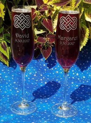 Personalized Engraved Set of 2 Crystal Titanium Champagne Flutes